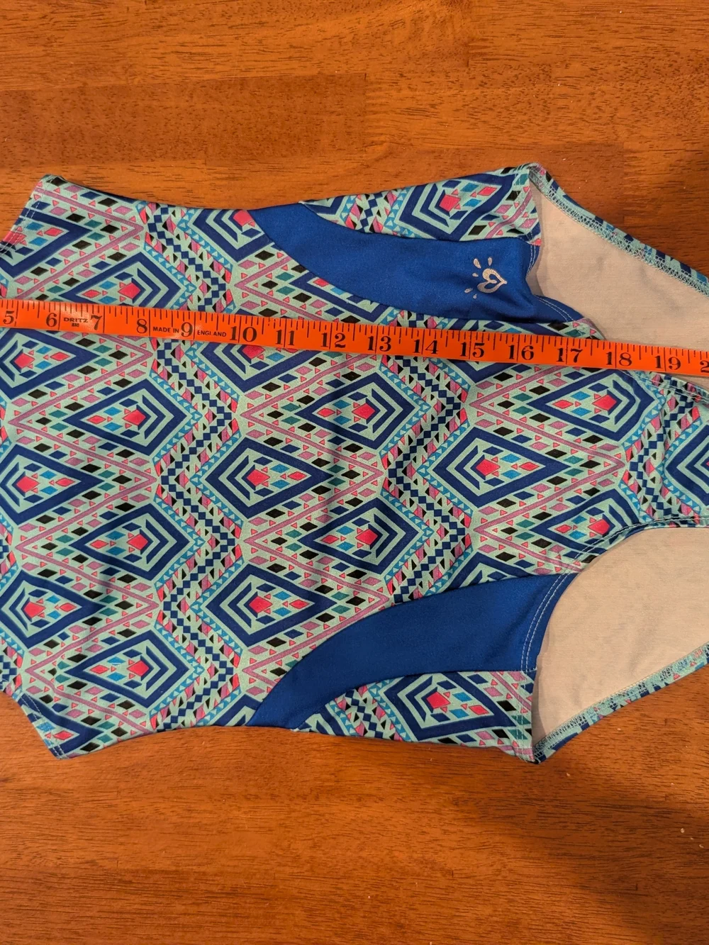 Lot Of 2 Justice Swimsuits One Piece Floral Black & Aqua and Geometric Blue (10)